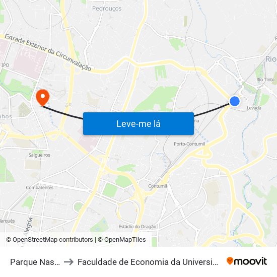 Parque Nascente to Faculdade de Economia da Universidade do Porto map