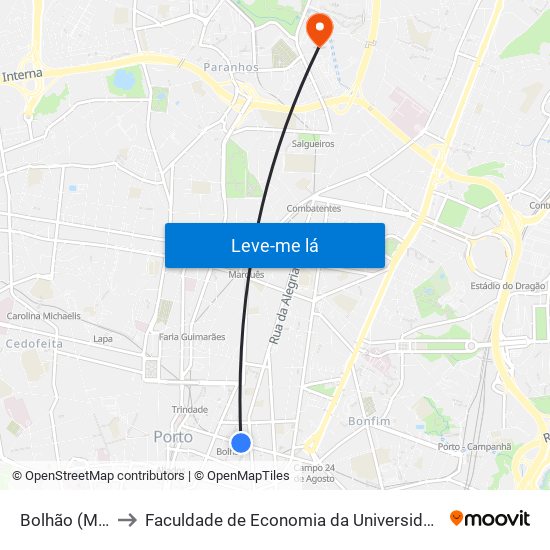 Bolhão (Metro) to Faculdade de Economia da Universidade do Porto map