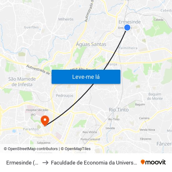 Ermesinde (Forum) to Faculdade de Economia da Universidade do Porto map