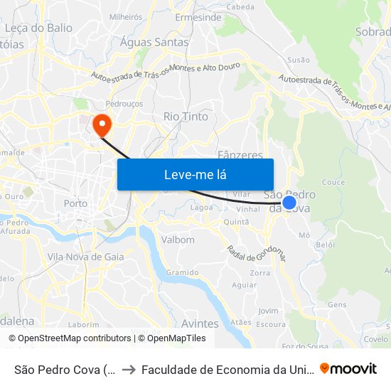 São Pedro Cova (Rio Ferreira) to Faculdade de Economia da Universidade do Porto map