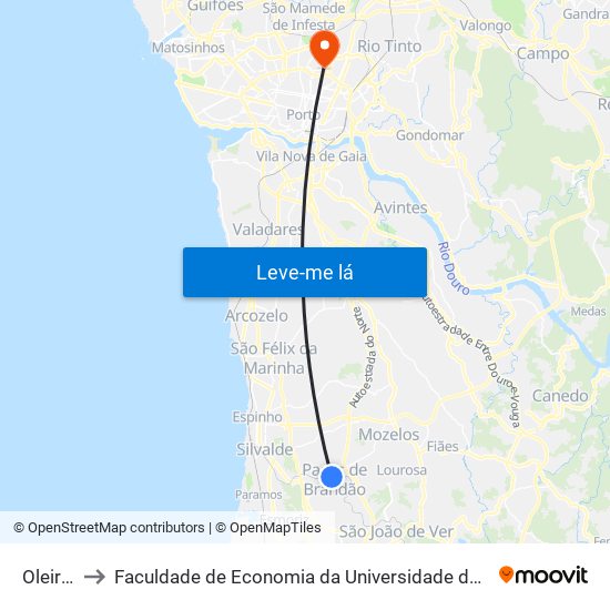 Oleiros to Faculdade de Economia da Universidade do Porto map