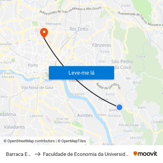 Barraca Escola to Faculdade de Economia da Universidade do Porto map