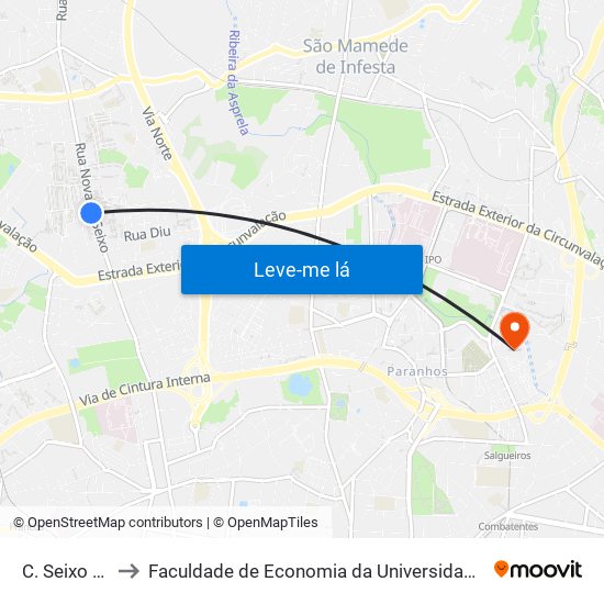 C. Seixo (Sul) to Faculdade de Economia da Universidade do Porto map