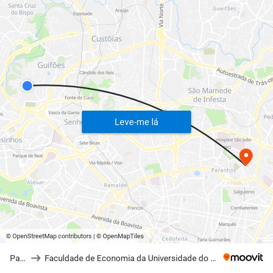 Paus to Faculdade de Economia da Universidade do Porto map