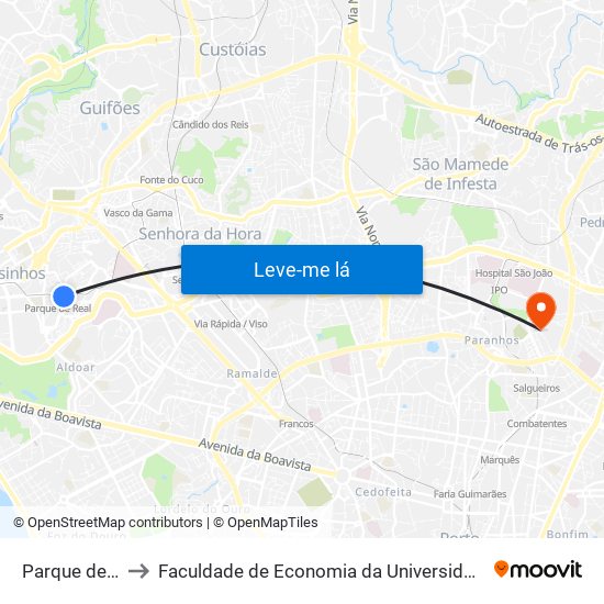 Parque de Real to Faculdade de Economia da Universidade do Porto map