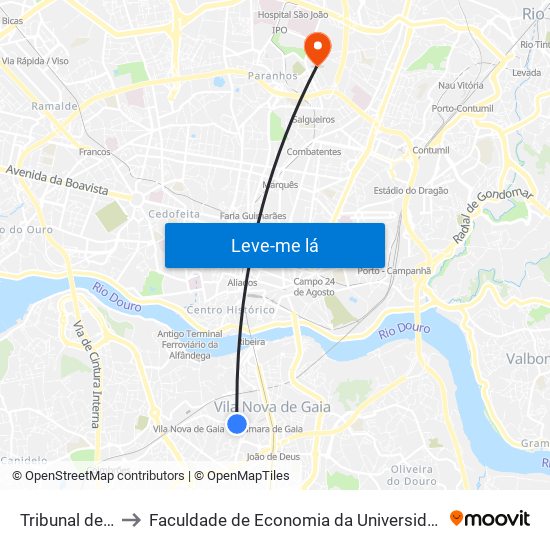 Tribunal de Gaia to Faculdade de Economia da Universidade do Porto map