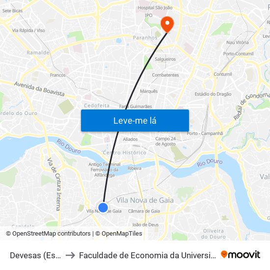 Devesas (Estação) to Faculdade de Economia da Universidade do Porto map
