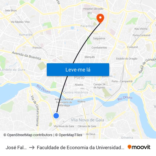 José Falcão to Faculdade de Economia da Universidade do Porto map