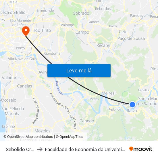 Sebolido Cruzeiro to Faculdade de Economia da Universidade do Porto map