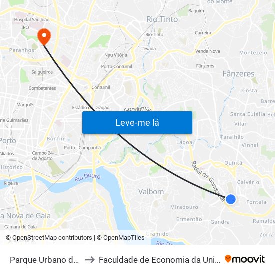 Parque Urbano de Gondomar to Faculdade de Economia da Universidade do Porto map