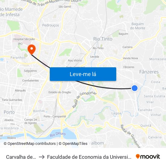 Carvalha de Baixo to Faculdade de Economia da Universidade do Porto map