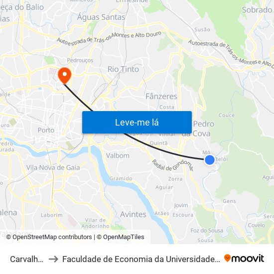 Carvalhal 4 to Faculdade de Economia da Universidade do Porto map