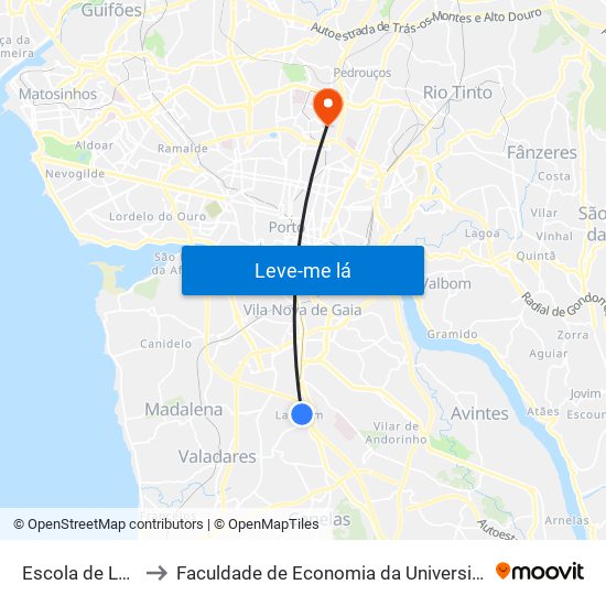 Escola de Laborim to Faculdade de Economia da Universidade do Porto map