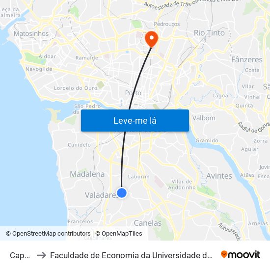 Capela to Faculdade de Economia da Universidade do Porto map