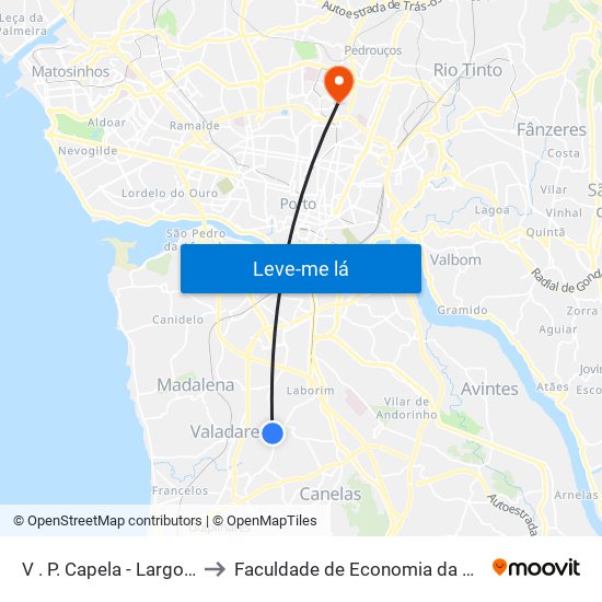 V . P. Capela - Largo dos Monteiros to Faculdade de Economia da Universidade do Porto map