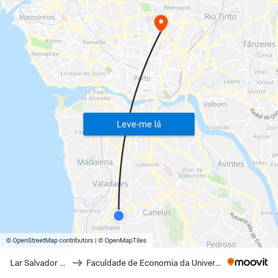 Lar Salvador Brandão to Faculdade de Economia da Universidade do Porto map