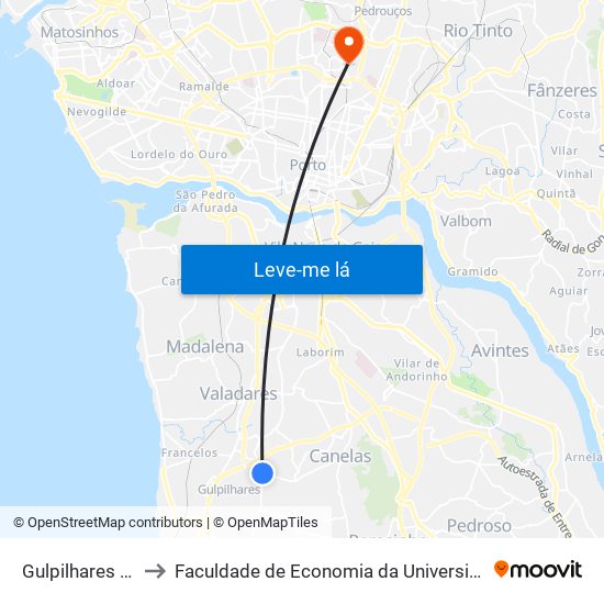 Gulpilhares - Viúva to Faculdade de Economia da Universidade do Porto map