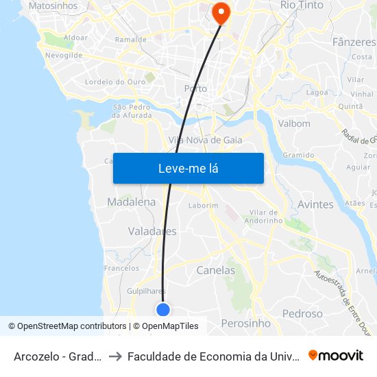 Arcozelo - Grades Verdes to Faculdade de Economia da Universidade do Porto map