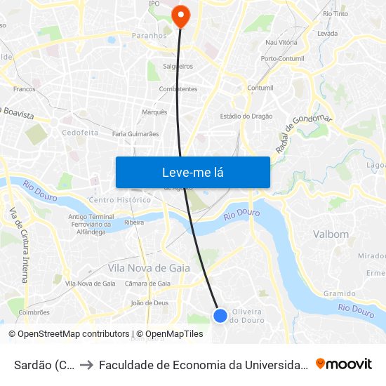 Sardão (Cruz.) to Faculdade de Economia da Universidade do Porto map