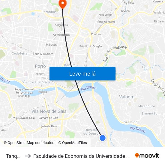 Tanques to Faculdade de Economia da Universidade do Porto map