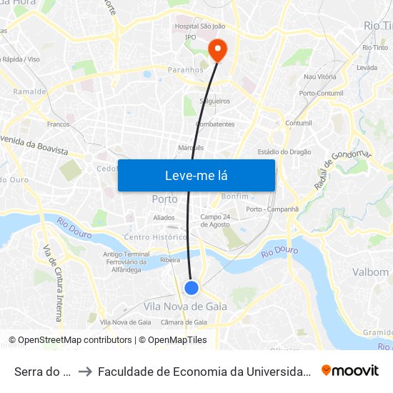 Serra do Pilar to Faculdade de Economia da Universidade do Porto map