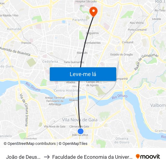 João de Deus (Metro) to Faculdade de Economia da Universidade do Porto map