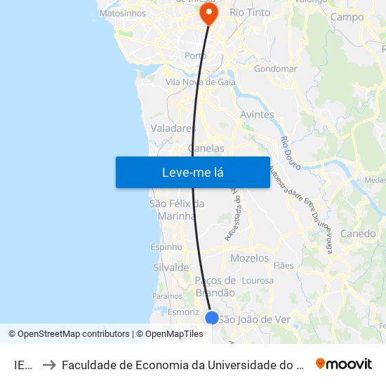 IEFP to Faculdade de Economia da Universidade do Porto map