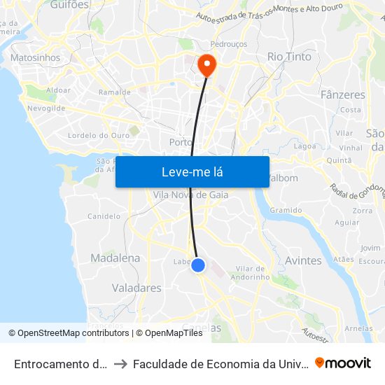 Entrocamento da Palmeira to Faculdade de Economia da Universidade do Porto map