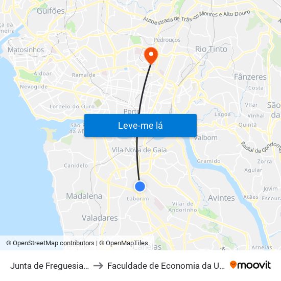 Junta de Freguesia de Mafamude to Faculdade de Economia da Universidade do Porto map