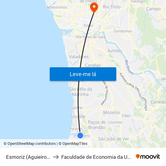 Esmoriz (Aguieiro de Baixo) - A to Faculdade de Economia da Universidade do Porto map