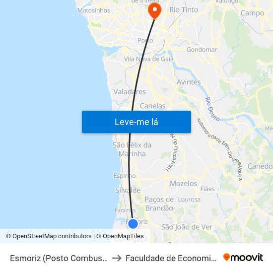 Esmoriz (Posto Combustível) - B | Bombas Gasolina to Faculdade de Economia da Universidade do Porto map