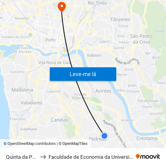 Quinta da Paradela to Faculdade de Economia da Universidade do Porto map