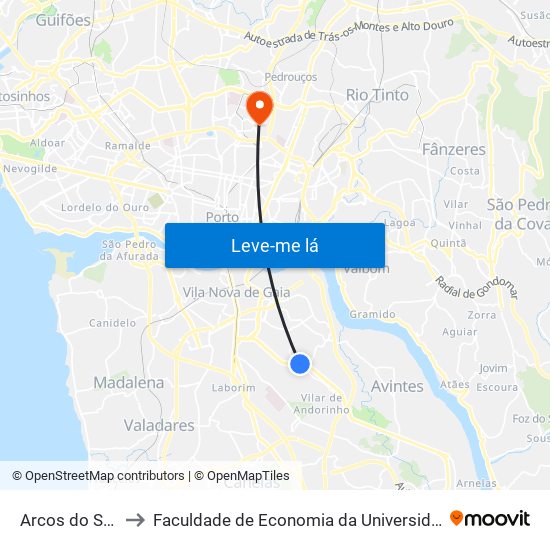 Arcos do Sardão to Faculdade de Economia da Universidade do Porto map