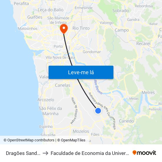 Dragões Sandinenses to Faculdade de Economia da Universidade do Porto map