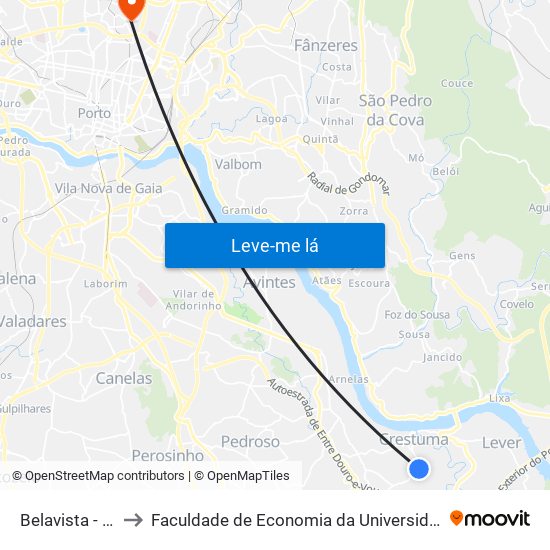 Belavista - Fioso to Faculdade de Economia da Universidade do Porto map