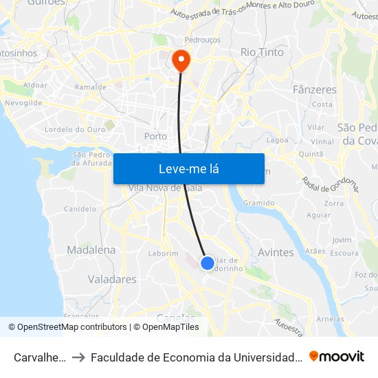 Carvalheiras to Faculdade de Economia da Universidade do Porto map