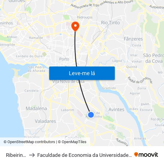 Ribeirinhas to Faculdade de Economia da Universidade do Porto map