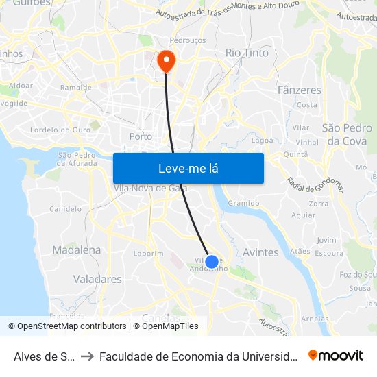 Alves de Sousa to Faculdade de Economia da Universidade do Porto map