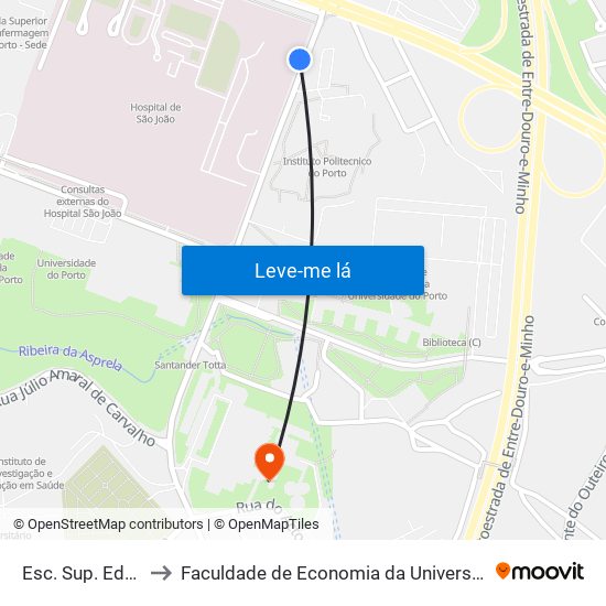 Esc. Sup. Educação to Faculdade de Economia da Universidade do Porto map