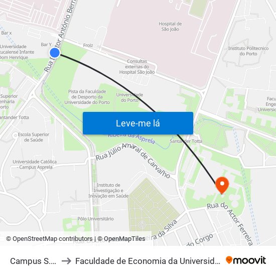 Campus S. João to Faculdade de Economia da Universidade do Porto map