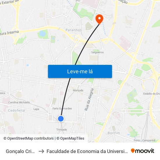 Gonçalo Cristóvão to Faculdade de Economia da Universidade do Porto map