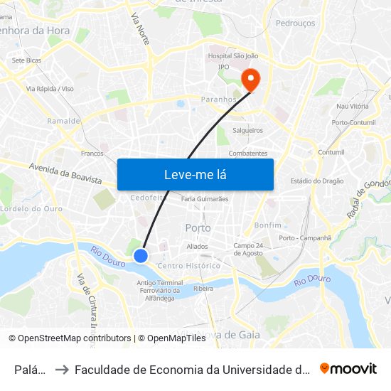 Palácio to Faculdade de Economia da Universidade do Porto map