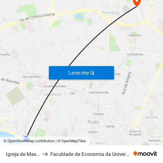Igreja de Massarelos to Faculdade de Economia da Universidade do Porto map