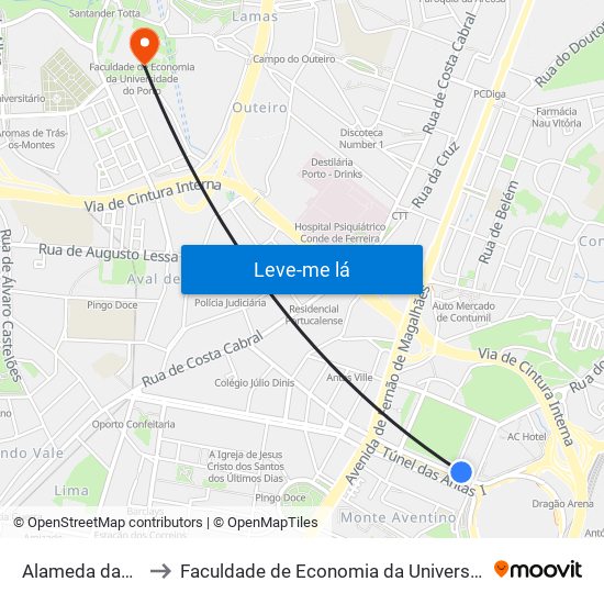 Alameda das Antas to Faculdade de Economia da Universidade do Porto map