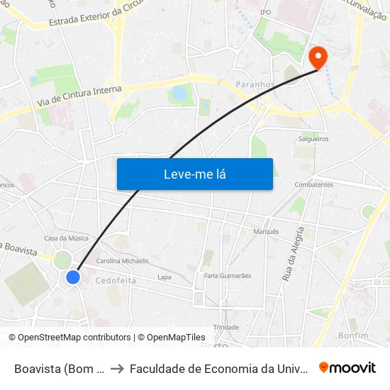 Boavista (Bom Sucesso) to Faculdade de Economia da Universidade do Porto map