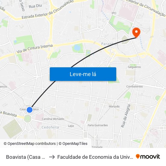 Boavista (Casa da Música) to Faculdade de Economia da Universidade do Porto map