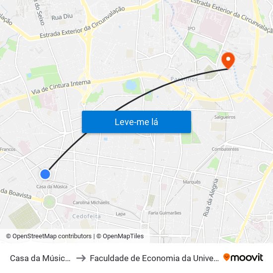 Casa da Música (Metro) to Faculdade de Economia da Universidade do Porto map
