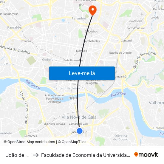 João de Deus to Faculdade de Economia da Universidade do Porto map