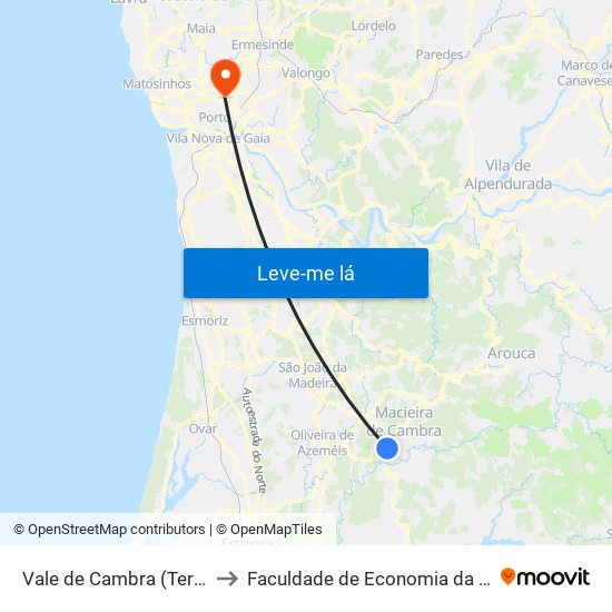 Vale de Cambra (Terminal Rodoviário) to Faculdade de Economia da Universidade do Porto map