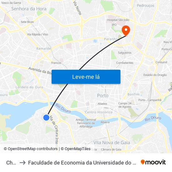 Chãs to Faculdade de Economia da Universidade do Porto map